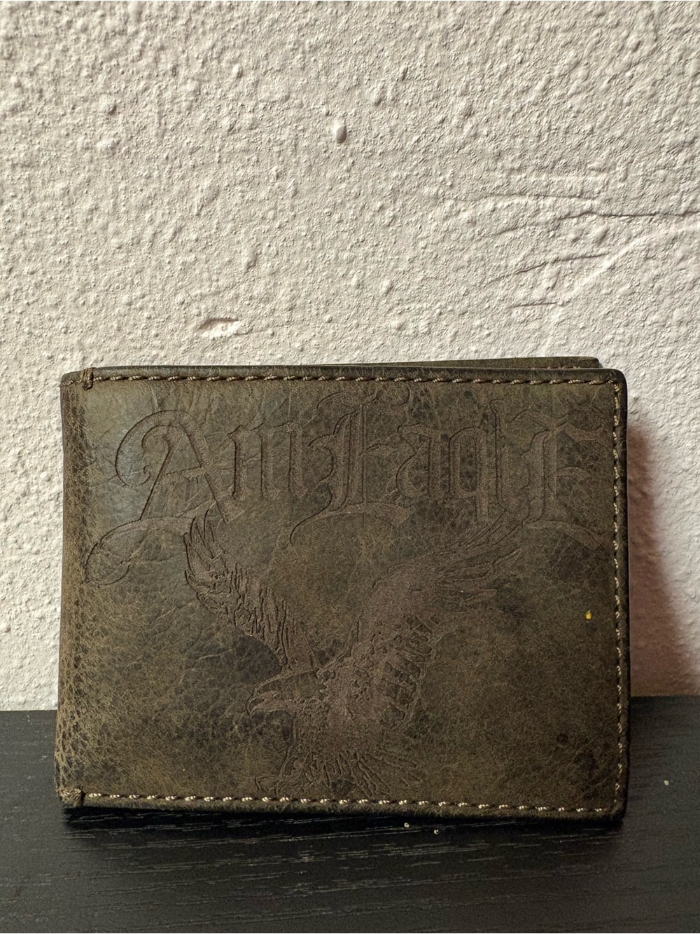 American Eagle Outfitters Distressed Brown Leather Bifold Wallet Eagle
